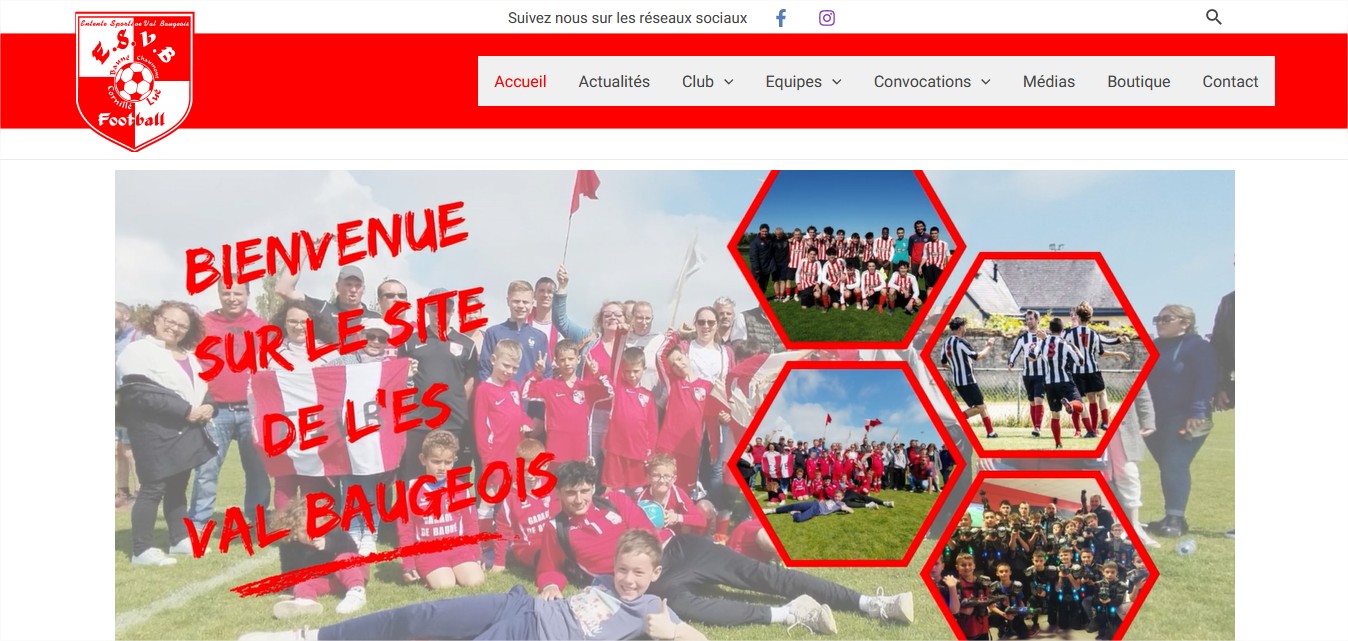 Bannière d'accueil sur le site de l'ESVB Entente Sportive Val Baugeois